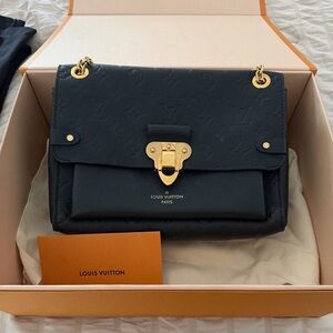 Louis Vuitton Navy Blue Shoulder Bag with Gold Hardware